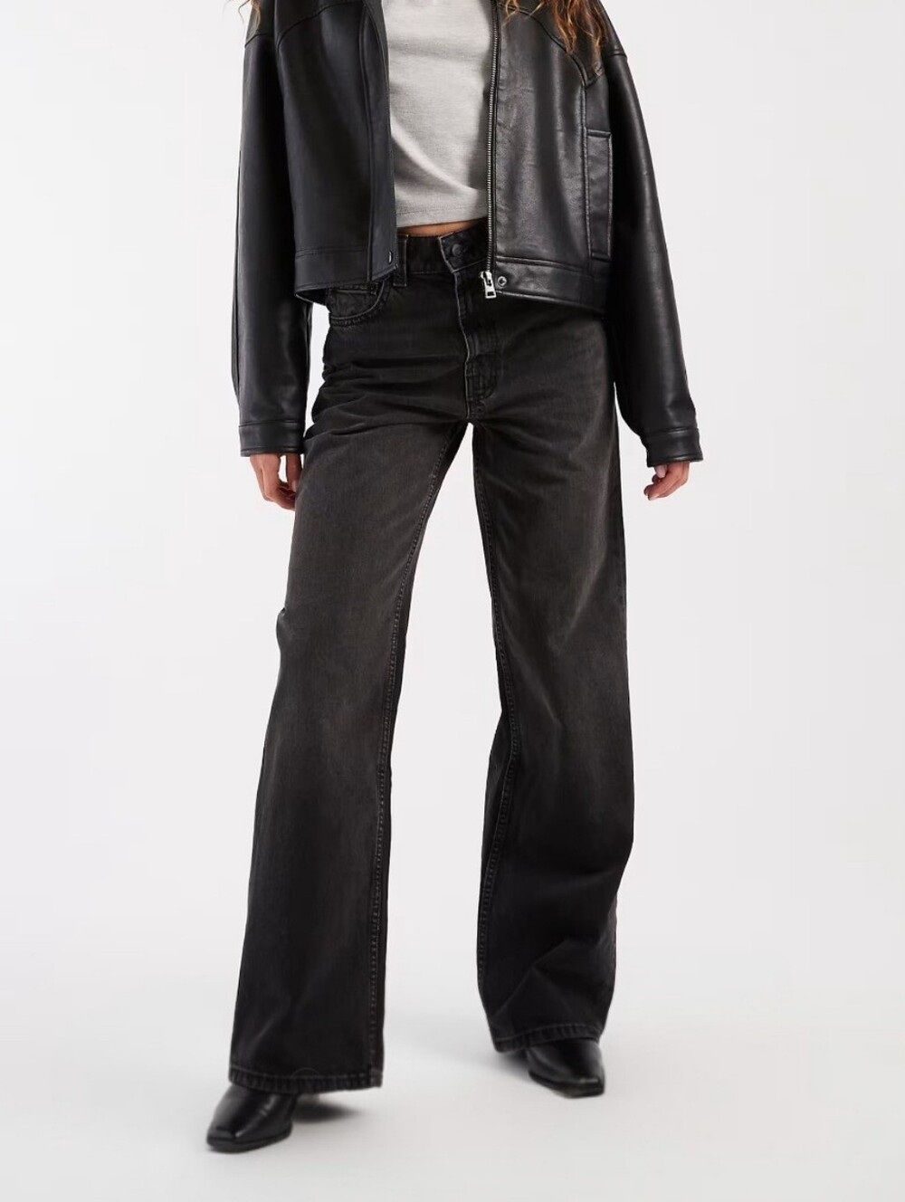 Washed Black High Rise Wide Leg Denim Jeans Size 30 ASOS DESIGN